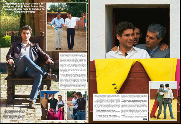 One of his godfathers in the art of bullfighting was Don Adolfo Suárez Illana (on opposite page and above, with the banderillas). Among his Maestros he counts the great Juan José Padilla (below and right.) Right, in the alleyway round the ring, Eduardo Dávila Miura and Rafael Rubio Luján, 'Rafaelillo'.